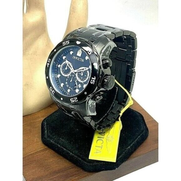 Invicta Men's Watch 0076 Pro Diver Quartz Chronograph Black Stainless Steel - Picture 2 of 12